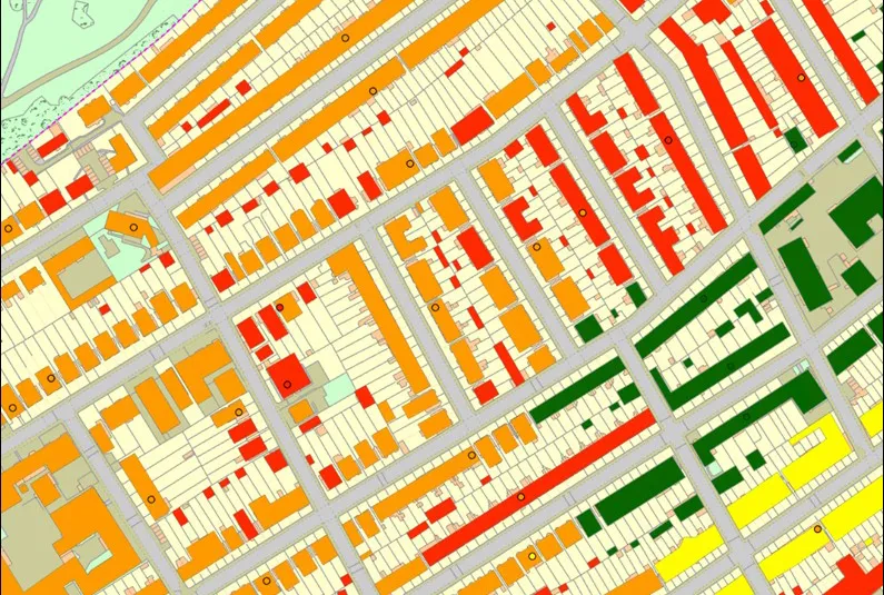 BGS property subsidence assessment — buildings sample. BGS © UKRI. Contains Ordnance Survey data © Crown Copyright and database rights 2024. Ordnance Survey Licence No. AC0000824781