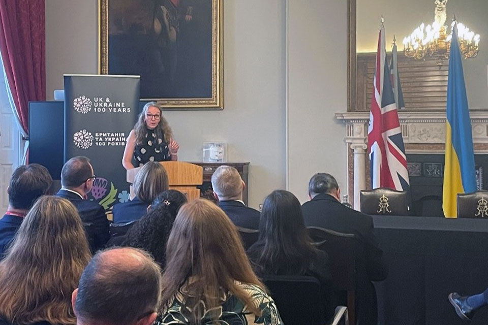 Dr Maggy Heintz, director of BGS International Geoscience, delivering a speech at the signing of the new Memorandum of Understanding. © FCDO