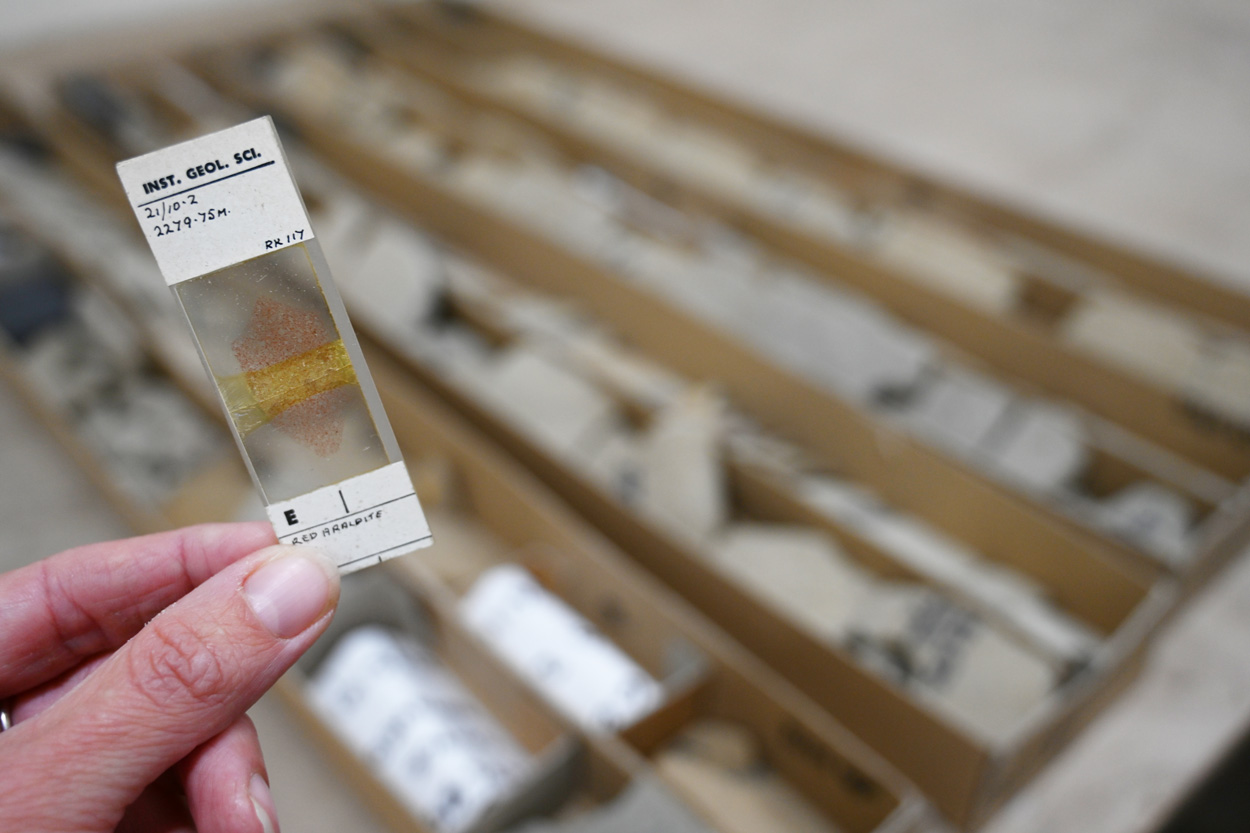 Thin section of BP well 21/10- 2, one of the earliest recovered from the Forties field and UK North Sea exploration. BGS © UKRI
